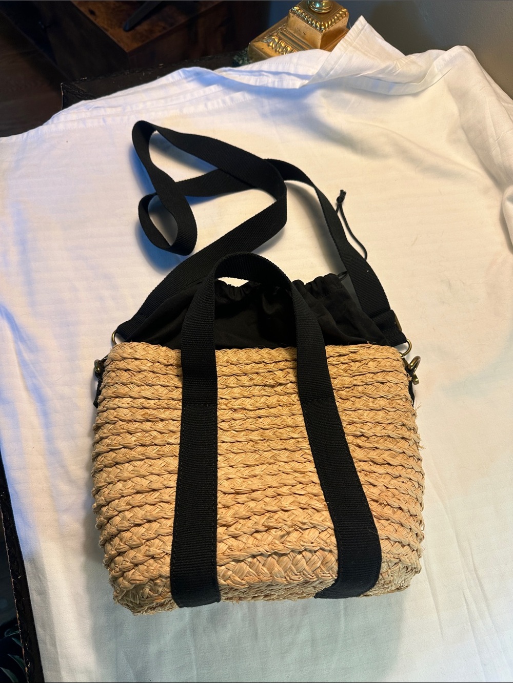 J.CREW Straw Woven Crossbody Bag with Black Trim